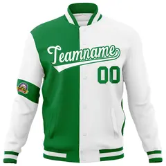 Kelly Green White Two Tone Split Letterman Varsity Jacket 5