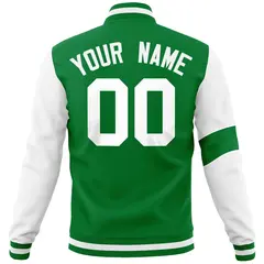 Kelly Green White Two Tone Split Letterman Varsity Jacket 6
