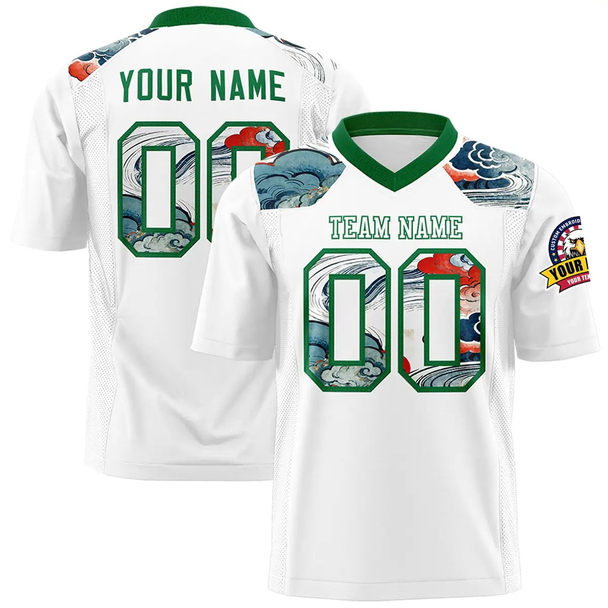 Kelly Green White Ukiyo-e Auspicious Clouds Graffiti Football Jersey
