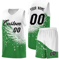 Kelly Green White Wing Pattern Basketball Jersey