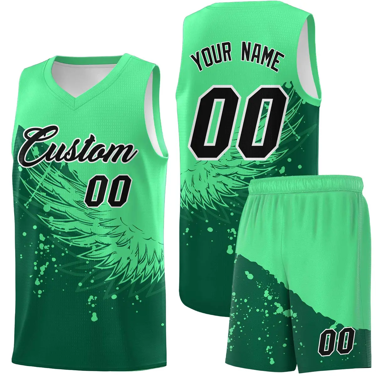 Kelly Green Wing Pattern Basketball Sports Uniform Jersey