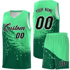 Kelly Green Wing Pattern Basketball Sports Uniform Jersey 1