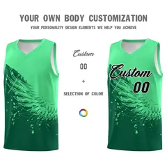 Kelly Green Wing Pattern Basketball Sports Uniform Jersey 3