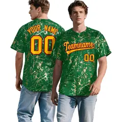 Kelly Green Yellow Black & Gold Marble Print Baseball Jersey 1