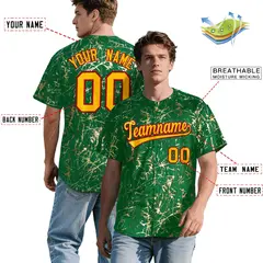 Kelly Green Yellow Black & Gold Marble Print Baseball Jersey 2