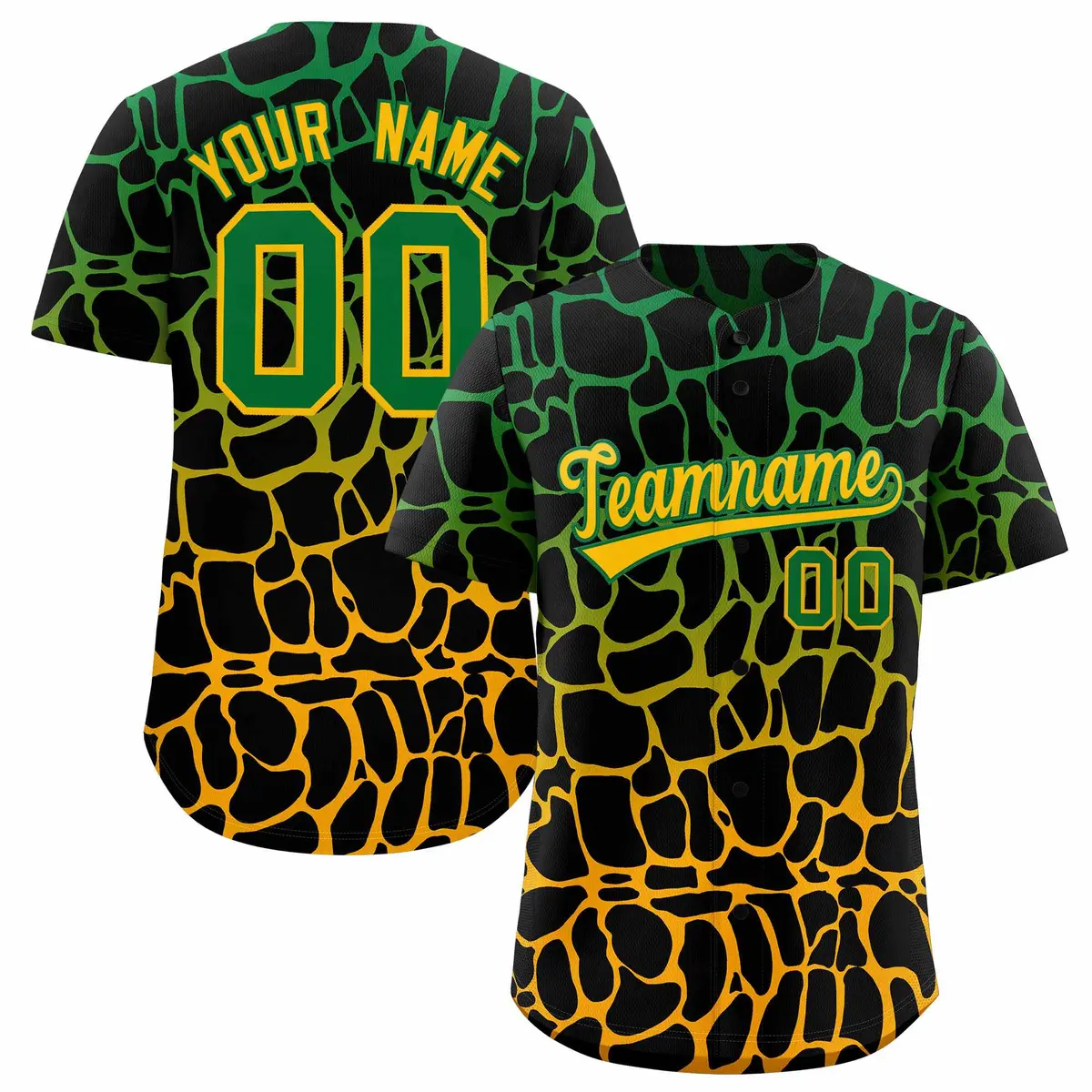 Kelly Green Yellow Giraffe Graffiti Pattern Baseball Jersey