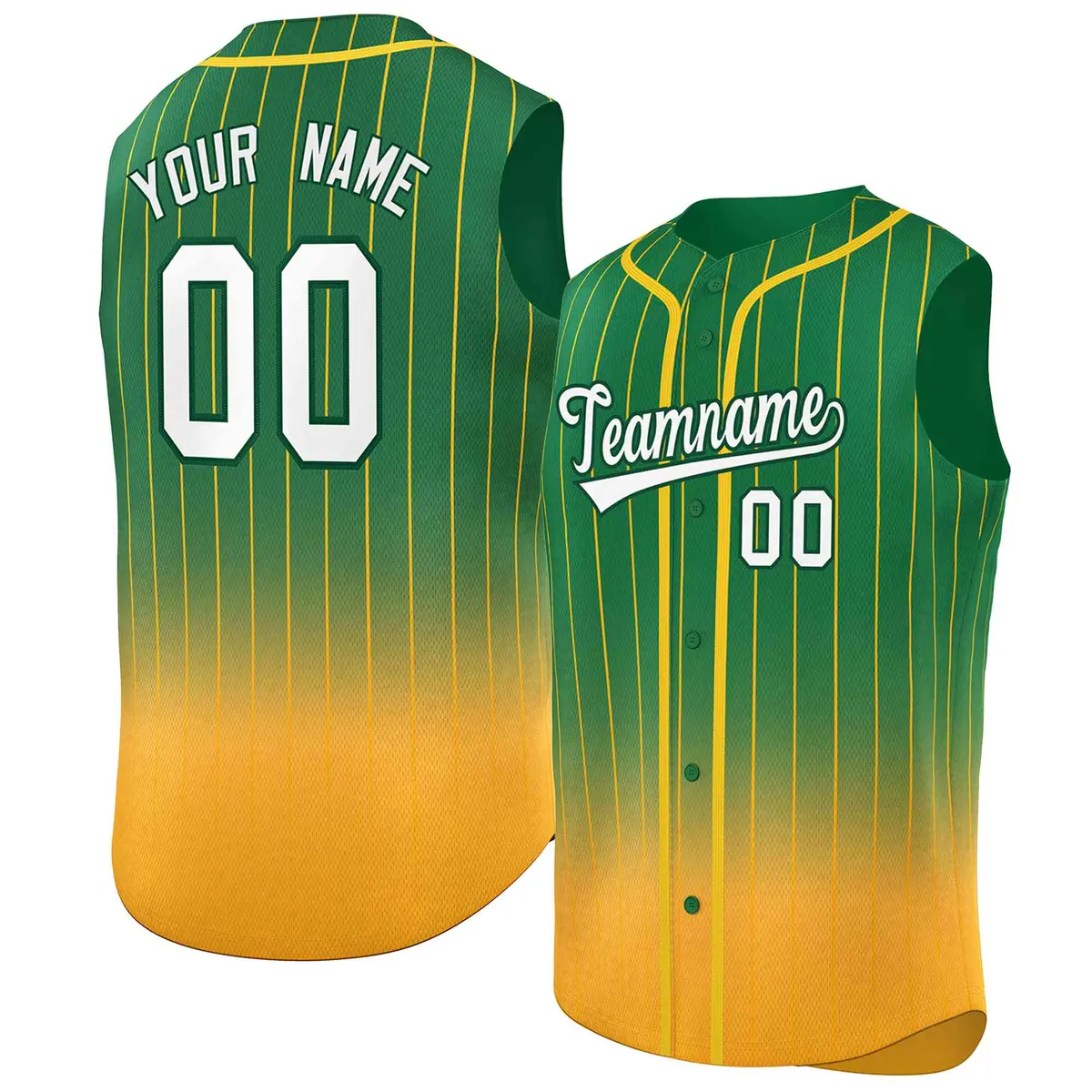 Kelly Green Yellow Gradient Stripe Sleeveless Baseball Jersey
