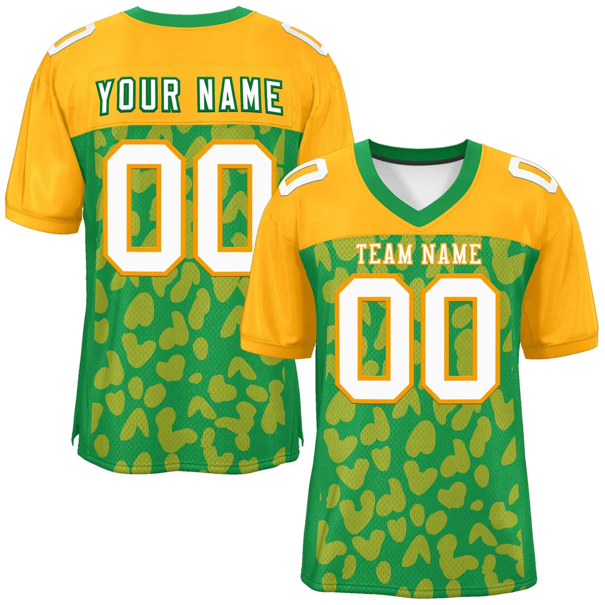 Kelly Green Yellow Raglan Sleeves Camo Football Jersey