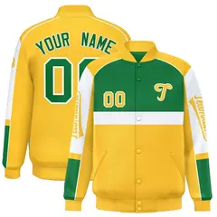 Kelly Green Yellow Raglan Sleeves Varsity Letterman Jacket