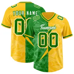 Kelly Green Yellow Split Lightning Pattern Football Jersey 1