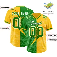 Kelly Green Yellow Split Lightning Pattern Football Jersey 2