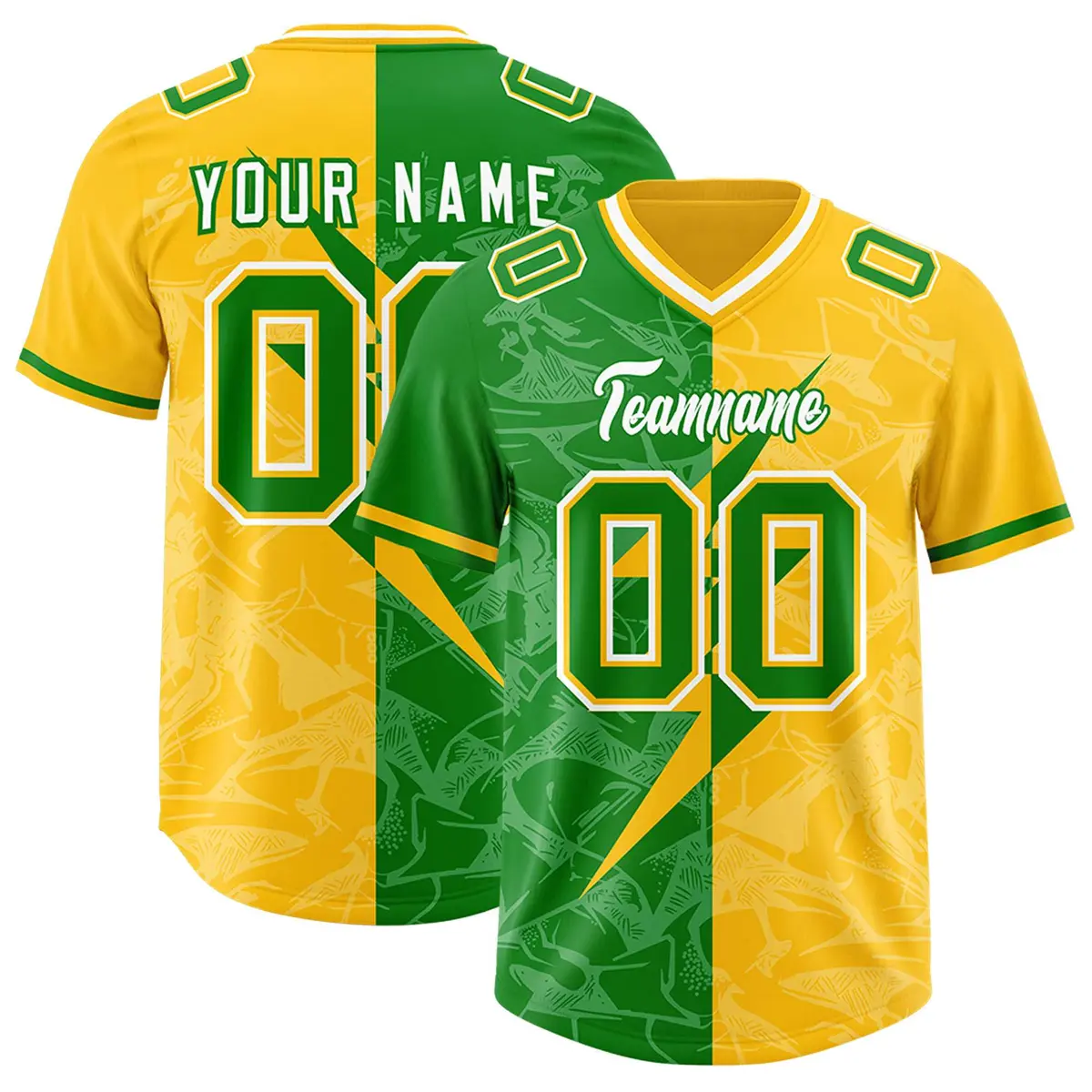 Kelly Green Yellow Split Lightning Pattern Football Jersey