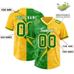Kelly Green Yellow Split Lightning Pattern Football Jersey 2