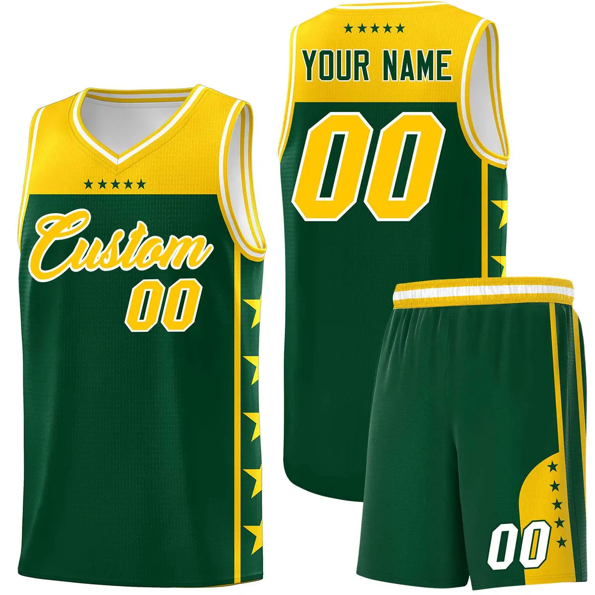 Kelly Green Yellow Star Pattern Basketball Jersey