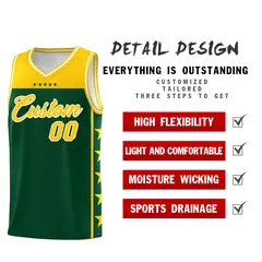 Kelly Green Yellow Star Pattern Basketball Jersey 2