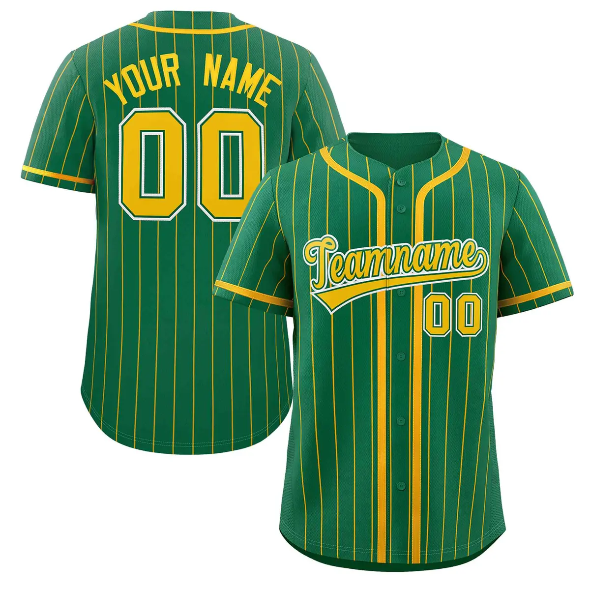 Kelly Green Yellow Stripe Full Button Baseball Jersey