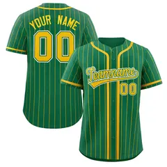 Kelly Green Yellow Stripe Full Button Baseball Jersey