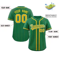 Kelly Green Yellow Stripe Full Button Baseball Jersey 2
