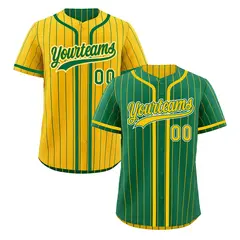 Kelly Green Yellow Striped Reversible Baseball Jersey