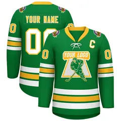 Kelly Green Yellow-White Lace-Up Neck Hockey Jersey