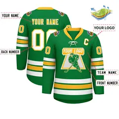 Kelly Green Yellow-White Lace-Up Neck Hockey Jersey 2