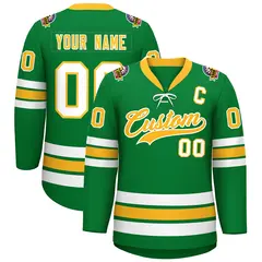 Kelly Green Yellow-White Lace-Up Neck Hockey Jersey