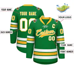 Kelly Green Yellow-White Lace-Up Neck Hockey Jersey 2