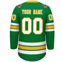 Kelly Green Yellow-White Lace-Up Neck Hockey Jersey 4