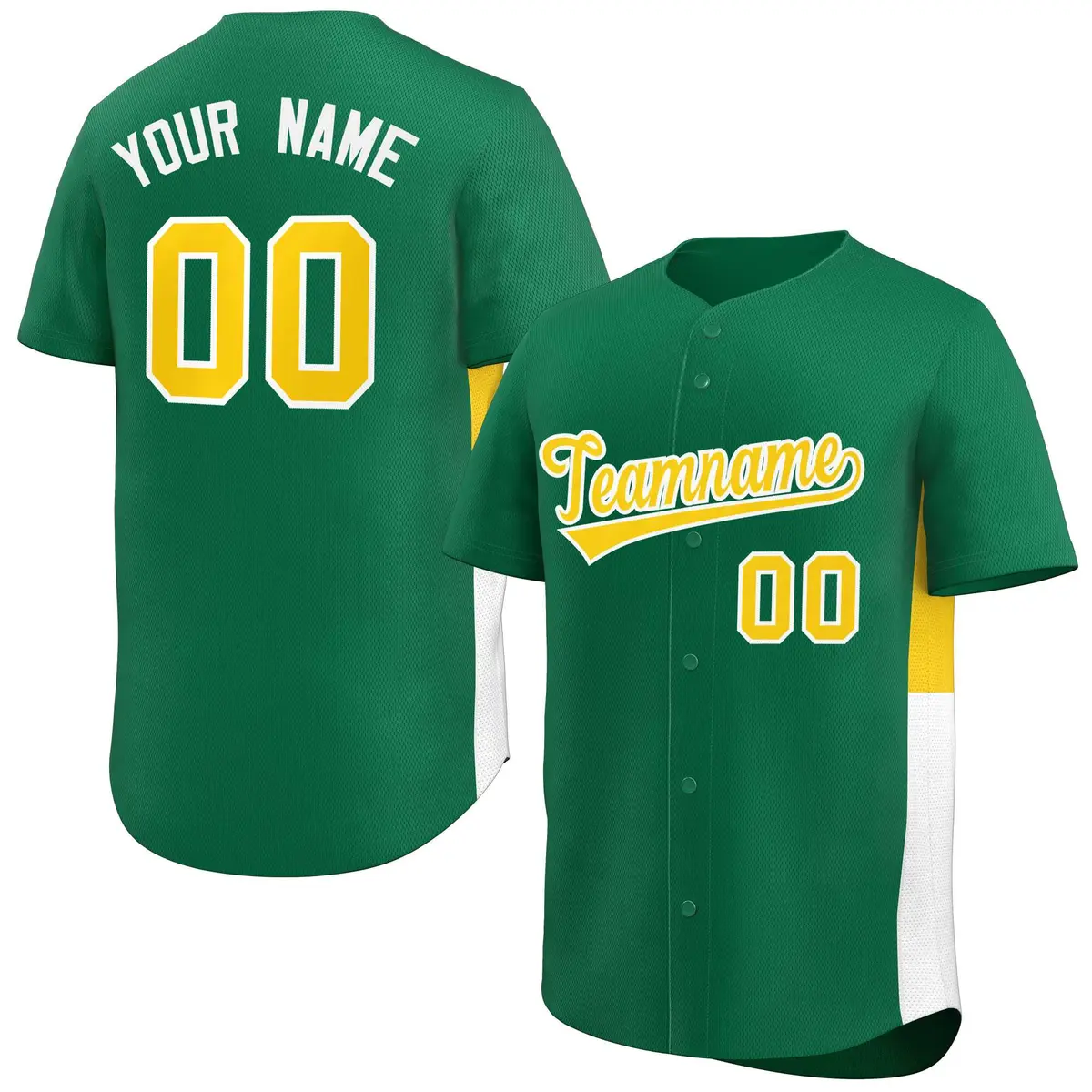 Kelly Green Yellow-White Side Two-Tone Baseball Jersey