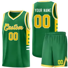 Kelly Green Yellow-White Star Pattern Basketball Jersey