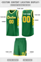 Kelly Green Yellow-White Star Pattern Basketball Jersey 2