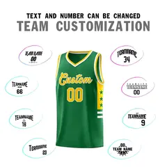 Kelly Green Yellow-White Star Pattern Basketball Jersey 3