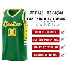 Kelly Green Yellow-White Star Pattern Basketball Jersey 4