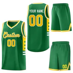 Kelly Green Yellow-White Star Pattern Basketball Jersey 5