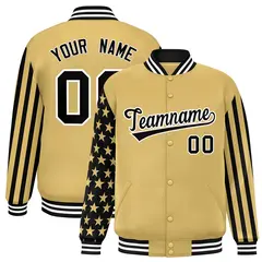Khaki American Flag Varsity Letterman Bomber Jacket 1