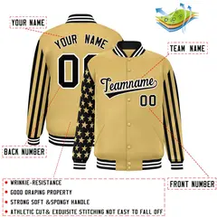 Khaki American Flag Varsity Letterman Bomber Jacket 2