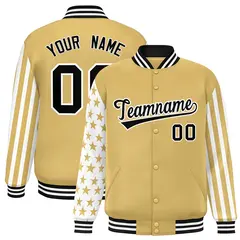 Khaki American Flag Varsity Letterman Bomber Jacket 1
