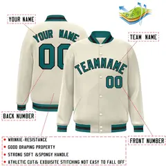 Khaki Aqua-Black Classic Varsity Full-Snap Letterman Jacket 2