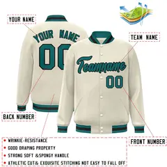 Khaki Aqua-Black Classic Varsity Full-Snap Letterman Jacket 2