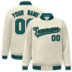 Khaki Aqua-Black Classic Varsity Full-Snap Letterman Jacket 1