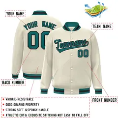 Khaki Aqua-Black Classic Varsity Full-Snap Letterman Jacket 2