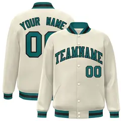 Khaki Aqua-Black Classic Varsity Full-Snap Letterman Jacket 1