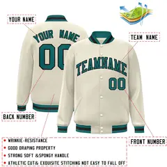 Khaki Aqua-Black Classic Varsity Full-Snap Letterman Jacket 2