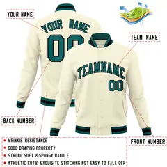 Khaki Aqua-Black Classic Varsity Full-Snap Letterman Jacket 4
