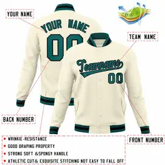 Khaki Aqua-Black Classic Varsity Full-Snap Letterman Jacket 4