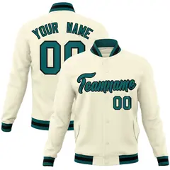 Khaki Aqua-Black Classic Varsity Full-Snap Letterman Jacket 1