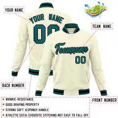 Khaki Aqua-Black Classic Varsity Full-Snap Letterman Jacket 4