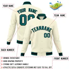 Khaki Aqua-Black Classic Varsity Full-Snap Letterman Jacket 4