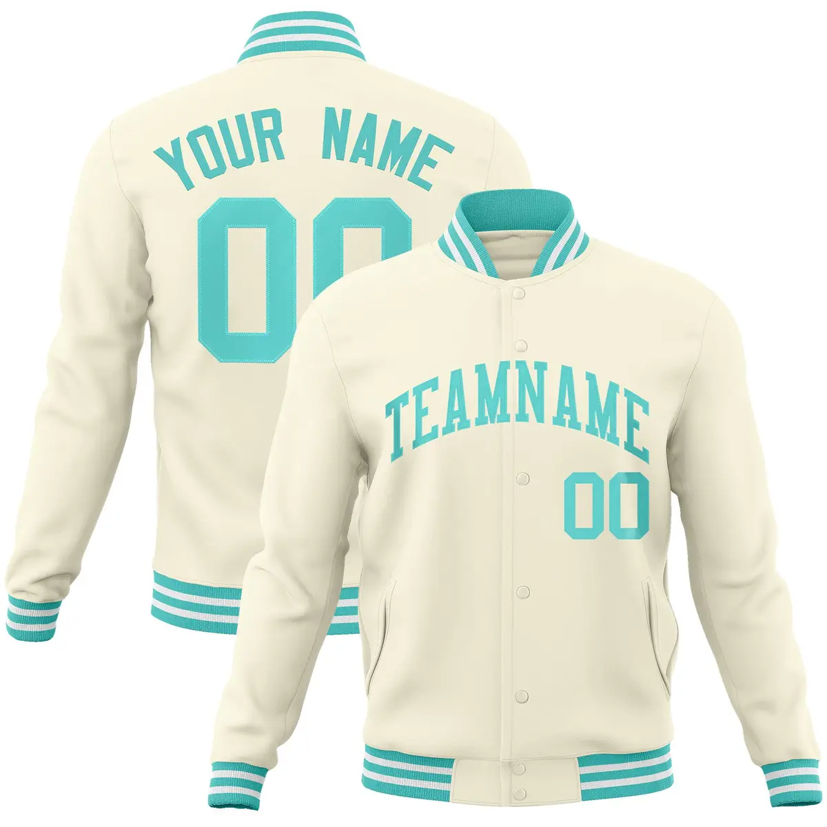 Khaki Aqua Classic Varsity Full-Snap Letterman Jacket