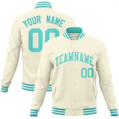 Khaki Aqua Classic Varsity Full-Snap Letterman Jacket